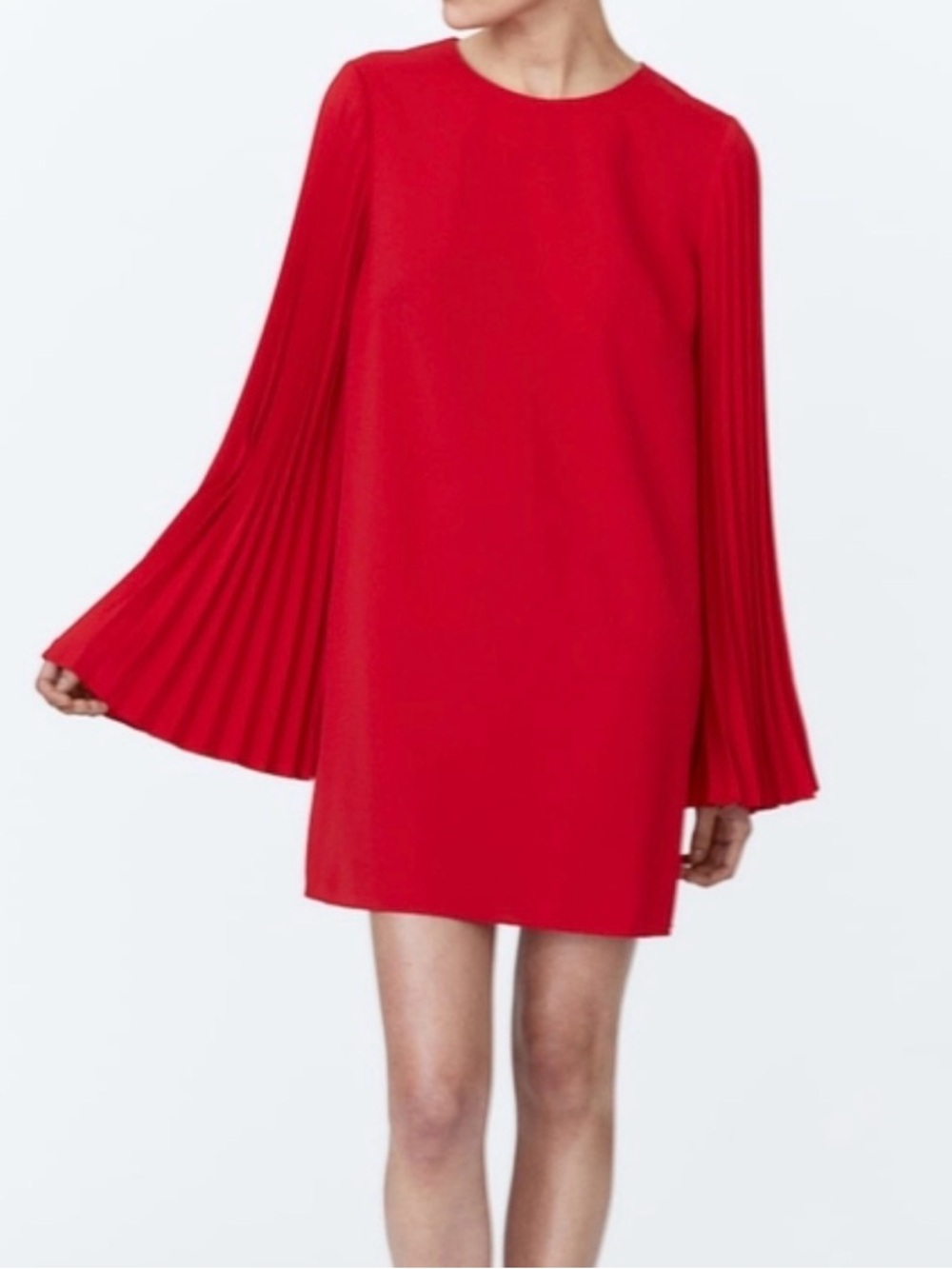 H&M Red Pleated-Sleeve Mini Dress